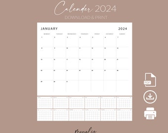 2024 Calendar PDF Monthly Planner Landscape Format Elegant Monthly Calendar DIN A4 Download Wall Calendar Printable January to December English German