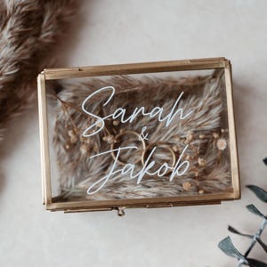 Personalized Ring Box Wedding Gold Ring Holder Wedding Rings with Names, Date, and Initials