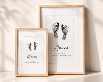 Pôster personalizado com nome, incluindo impressões de mãos e pés, pôster de nascimento, presente para nascimento, aniversário, batizado, primeira comunhão, chá de bebê, padrinhos.