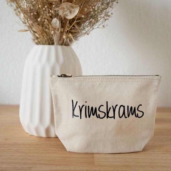 Tasche Aufdruck Krimskrams Aufbewahrung kleiner Accessoires | Kosmetiktasche Accessoire beige Tasche klein Reißverschluss Stifte Mappe