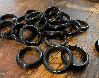Obsidian Crystal Band Rings Dainty Banded Rings Natural Crystal Rings Natural Stone Rings Bulk Set Wholesale Crystal Rings Wholesale Rings