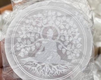 Buddha Selenite Plate 4” Selenite Charging Plate Crystal Recharging Plates Crystal Cleansing Plates Decorative Crystal Dish