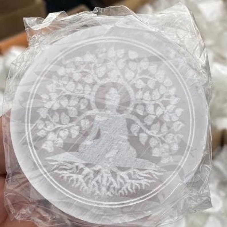Buddha Selenite Plate 4 Selenite Charging Plate Crystal Recharging Plates Crystal Cleansing Plates Decorative Crystal Dish image 1