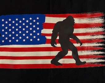 Bigfoot T-Shirt, Funny, Patriotic Bigfoot - American Flag