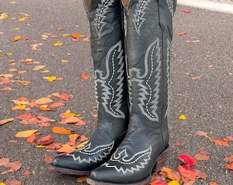Handmade Western Tall Cowboy Boots Knee High / Tall Brown cowboy boots/ cowgirl boots / Botas vaqueras altas/ Western Knee-High boots