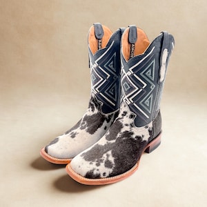 Handcrafted Men's Cowhide Cowboy Boots/ Square Toe Cowboy Boots Cowhide/ Men's Exotic boots/Botas vaqueras exoticas/ Men's Hide cowboy boots