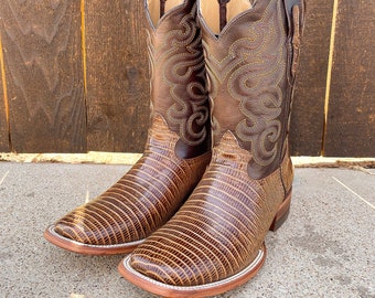 Handcrafted Men's Lizard Cowboy Boots/ Square Toe Cowboy Boots Lizard / Men's Exotic boots/ Botas vaqueras exoticas / Men's cowboy boots