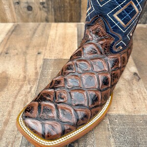 Handcrafted Men's Bass Pirarucu Cowboy Boots/ Square Toe Cowboy Boots ...
