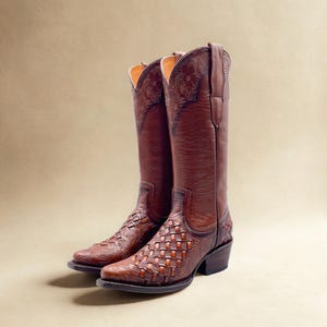 Handmade Western Tall Cowboy Boots Knee High / Tall Brown cowboy boots/ cowgirl boots / Botas vaqueras altas/ Western Knee-High boots