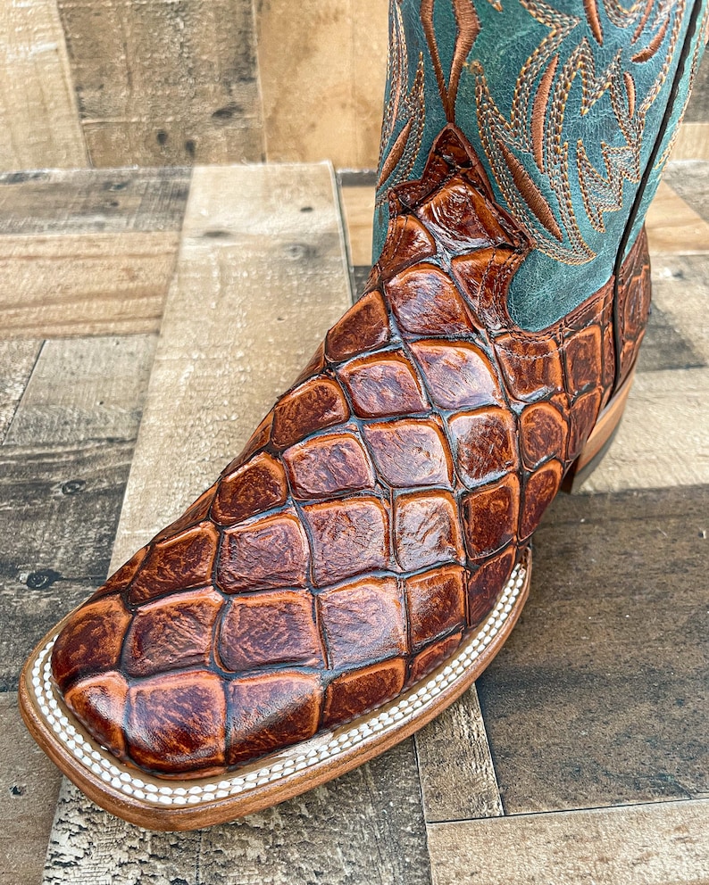 Handcrafted Men's Bass Pirarucu Cowboy Boots/ Square Toe Cowboy Boots ...