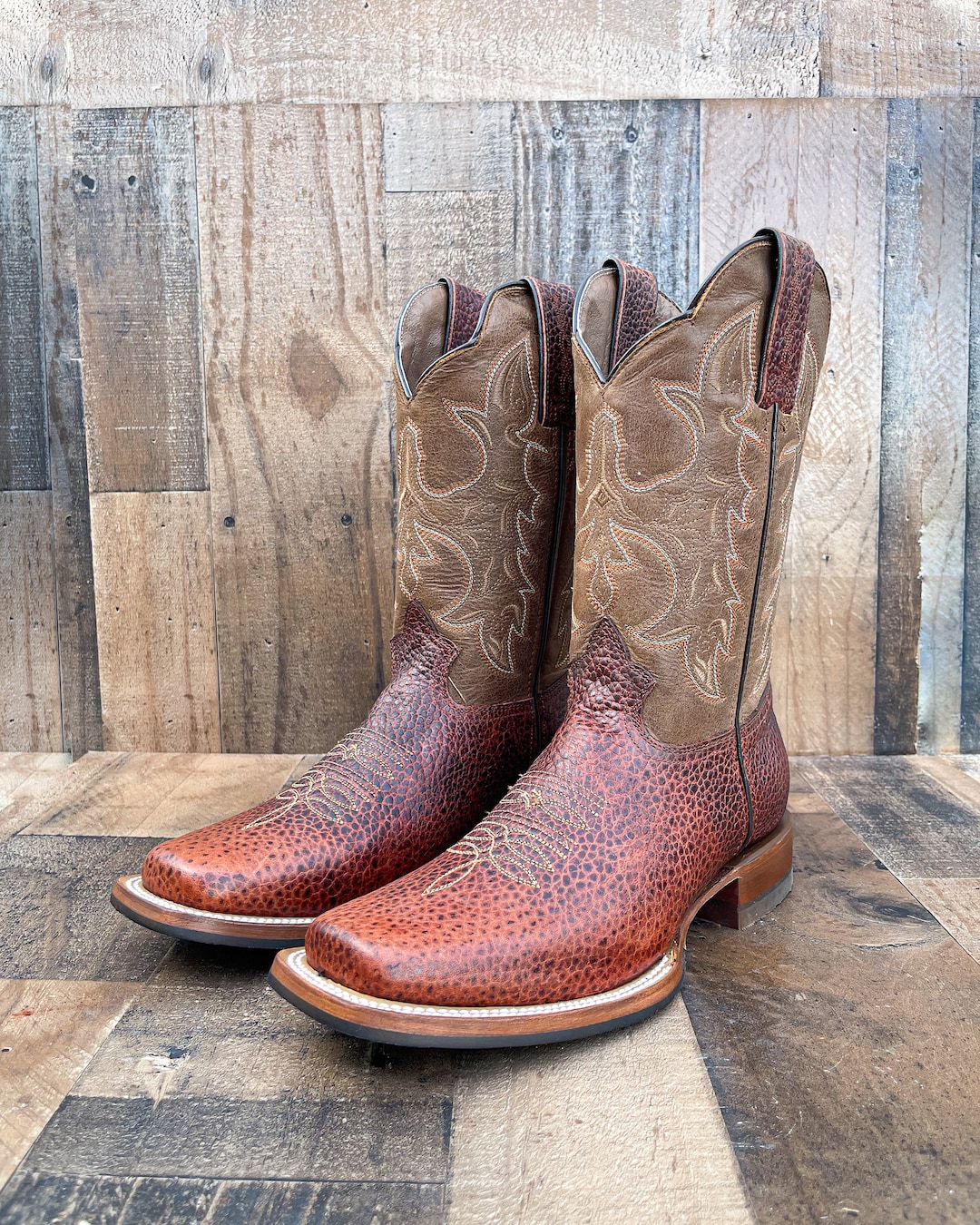 Men's Genuine Leather Square Toe Western Boots / Cowboy Rodeo Brown ...