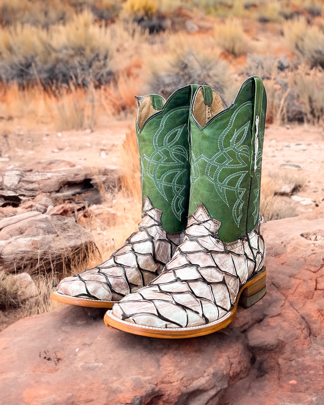 Handcrafted Men's Bass Cowboy Boots/ Square Toe Cowboy Boots Pirarucu ...