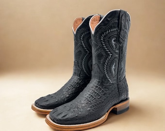 Handcrafted Men's Crocodile Alligator Cowboy Boots/ Square Toe Cowboy Boots/ Men's Exotic boots/ Botas vaqueras exoticas/ Men's Caiman boots