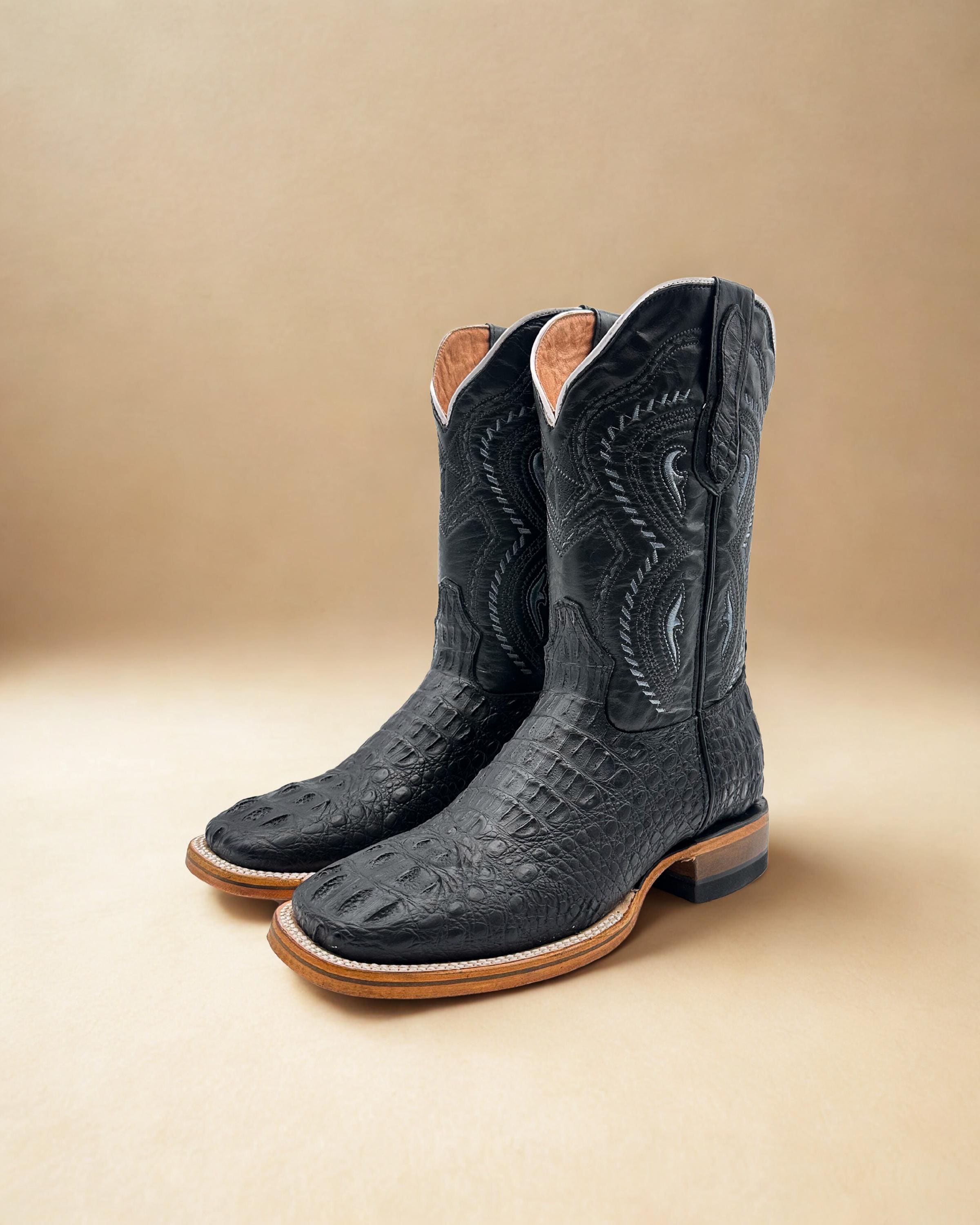 Men\'s Black Croc Caiman & Leather Cowboy Boots Sz 6 E Dan Post Men main image 3