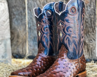 Handcrafted Men's Ostrich Cowboy Boots/ Square Toe Cowboy Boots / Men's Exotic boots/ Botas vaqueras exoticas avestruz/ Men's ostrich boots