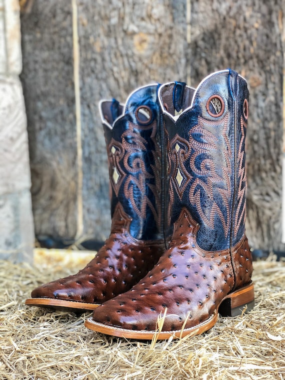 Handcrafted Men's Ostrich Cowboy Boots/ Square Toe Cowboy Boots / Men's  Exotic Boots/ Botas Vaqueras Exoticas Avestruz/ Men's Ostrich Boots 