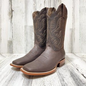 Botas vaqueras de hombre hechas a mano / Botas vaqueras de punta cuadrada / Botas marrones oscuras para hombre / Botas vaqueras café