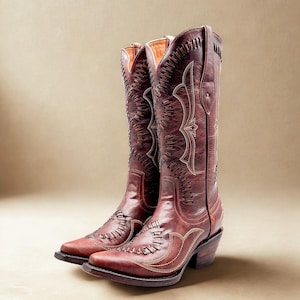 Handmade Western Tall Cowboy Boots Knee High / Tall Brown cowboy boots/ cowgirl boots / Botas vaqueras altas/ Western Knee-High boots
