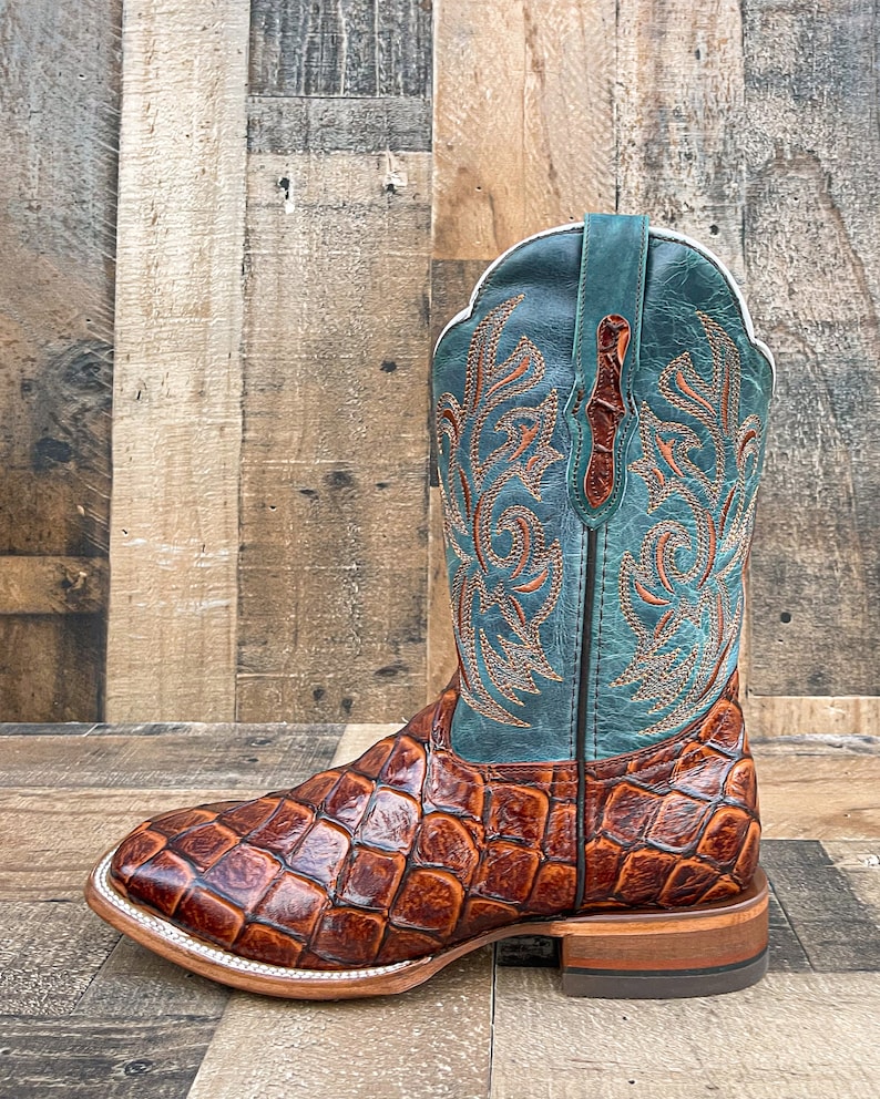 Handcrafted Men's Bass Pirarucu Cowboy Boots/ Square Toe Cowboy Boots ...