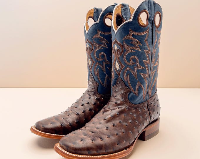 Handcrafted Men's Ostrich Cowboy Boots/ Square Toe Cowboy Boots / Men's Exotic boots/ Botas vaqueras exoticas avestruz/ Men's ostrich boots