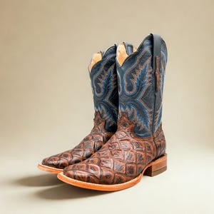 Handcrafted Men's Bass Pirarucu Cowboy Boots/ Square Toe Cowboy Boots ...