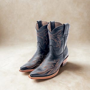 Pointed Toe Leather Cowboy Boots - Etsy