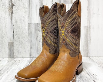 Handcrafted Men's Cowboy Boots/ Square Toe Cowboy Boots/ Men's boots/ Botas vaqueras/ Men's cowboy boots