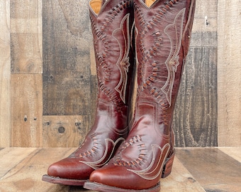 Handmade Western Tall Cowboy Boots Knee High / Tall Brown cowboy boots/ cowgirl boots / Botas vaqueras altas/ Western Knee-High boots