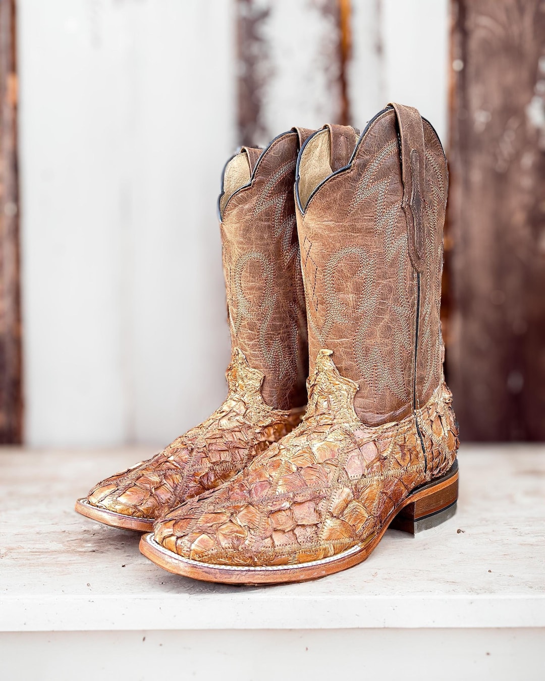 Handcrafted Men's Bass Cowboy Boots/ Square Toe Cowboy Boots Pirarucu ...