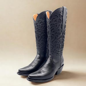 Handmade Western Tall Cowboy Boots Knee High / Tall Black cowboy boots/ cowgirl boots / Botas vaqueras altas / Western Knee-High boots black