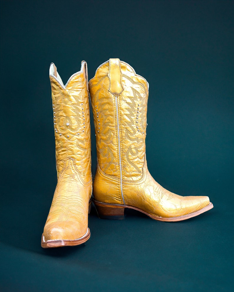 Western Cowboy Boots Women cowboy boots / cowgirl boots/ wedding cowboy boots/ stagecoach boots / GOLD boots / Rhinestone boots/ Golden boot bild 6