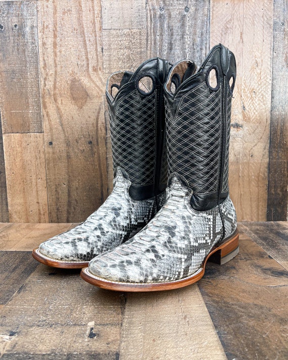 Handcrafted Men's Python Cowboy Boots/ Square Toe Cowboy Boots