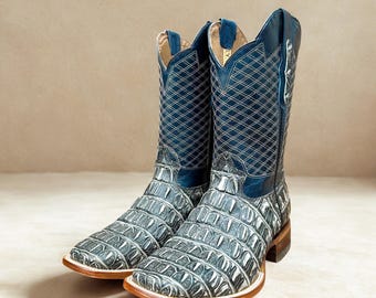 Handcrafted Men's Crocodile Alligator Cowboy Boots/ Square Toe Cowboy Boots/ Men's Exotic / Botas vaqueras exoticas/ Men's cowboy boots FAUX