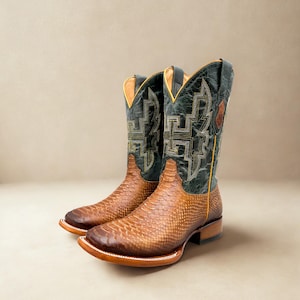 Handcrafted Men's Python Cowboy Boots/ Square Toe Cowboy Boots Snake/ Men's Exotic boots/ Botas vaqueras exoticas/ Men's  cowboy boots