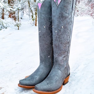 Handmade Western Black Tall Cowboy Boots Knee High / Tall Brown cowboy boots/ cowgirl boots / Botas vaqueras altas/ Western Knee-High boots