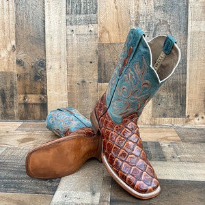 Handcrafted Men's Bass Pirarucu Cowboy Boots/ Square Toe Cowboy Boots ...