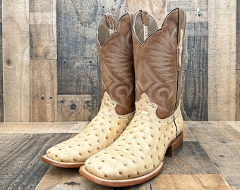 Handcrafted Men's Ostrich Cowboy Boots/ Square Toe Cowboy Boots/ Men's Exotic boots/ Botas vaqueras exoticas avestruz/ Men's cowboy boots