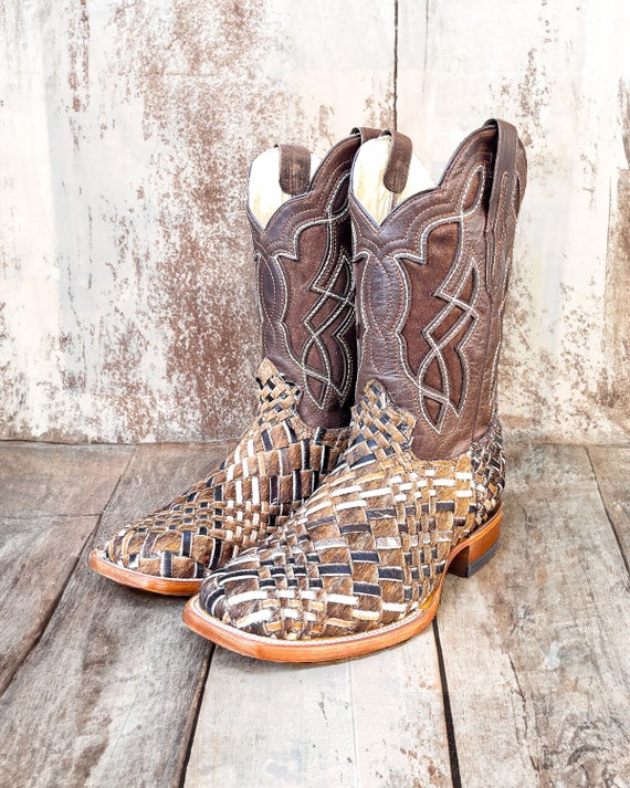 Handcrafted Men's Cowhide Cowboy Boots/ Square Toe Cowboy Boots Cowhide/ Men's Exotic boots/Botas vaqueras exoticas/ Men's Hide cowboy boots