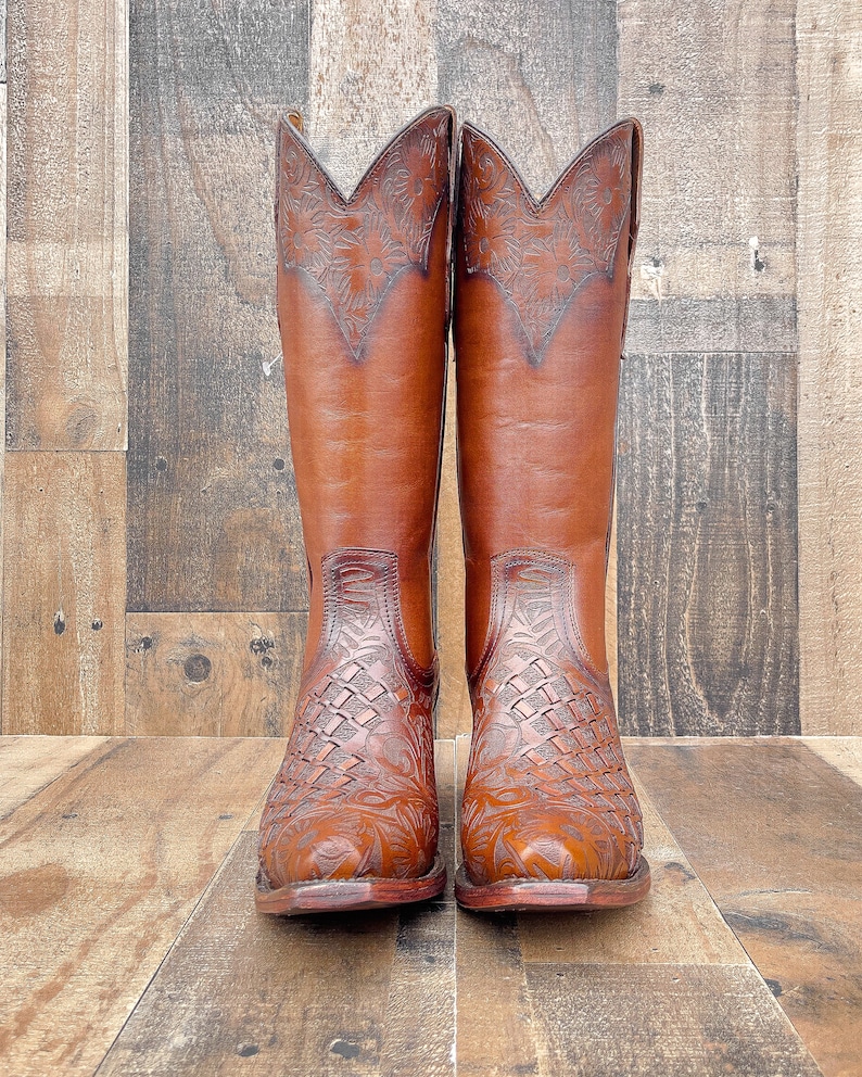 Handmade Western Tall Cowboy Boots Knee High / Tall Brown cowboy boots/ cowgirl boots / Botas vaqueras altas/ Western Knee-High boots image 4