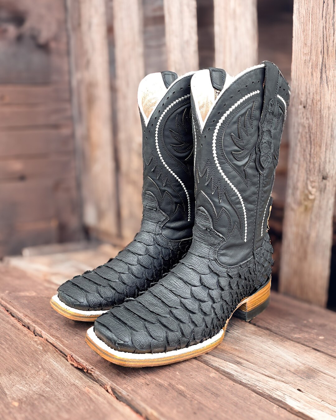 Handcrafted Men's Python Cowboy Boots/ Square Toe Cowboy Boots Snake ...