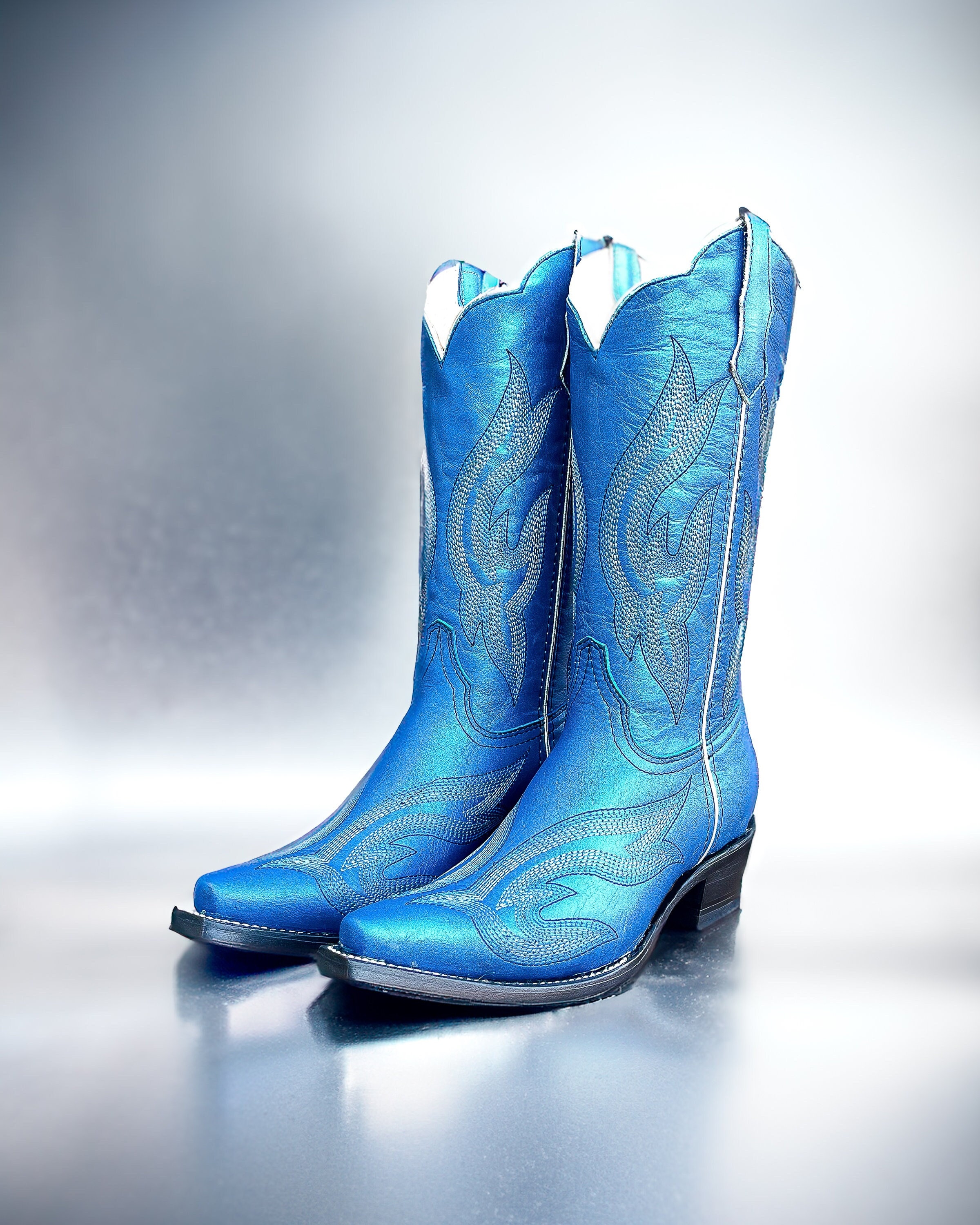 Blue thigh high cowboy boots clearance