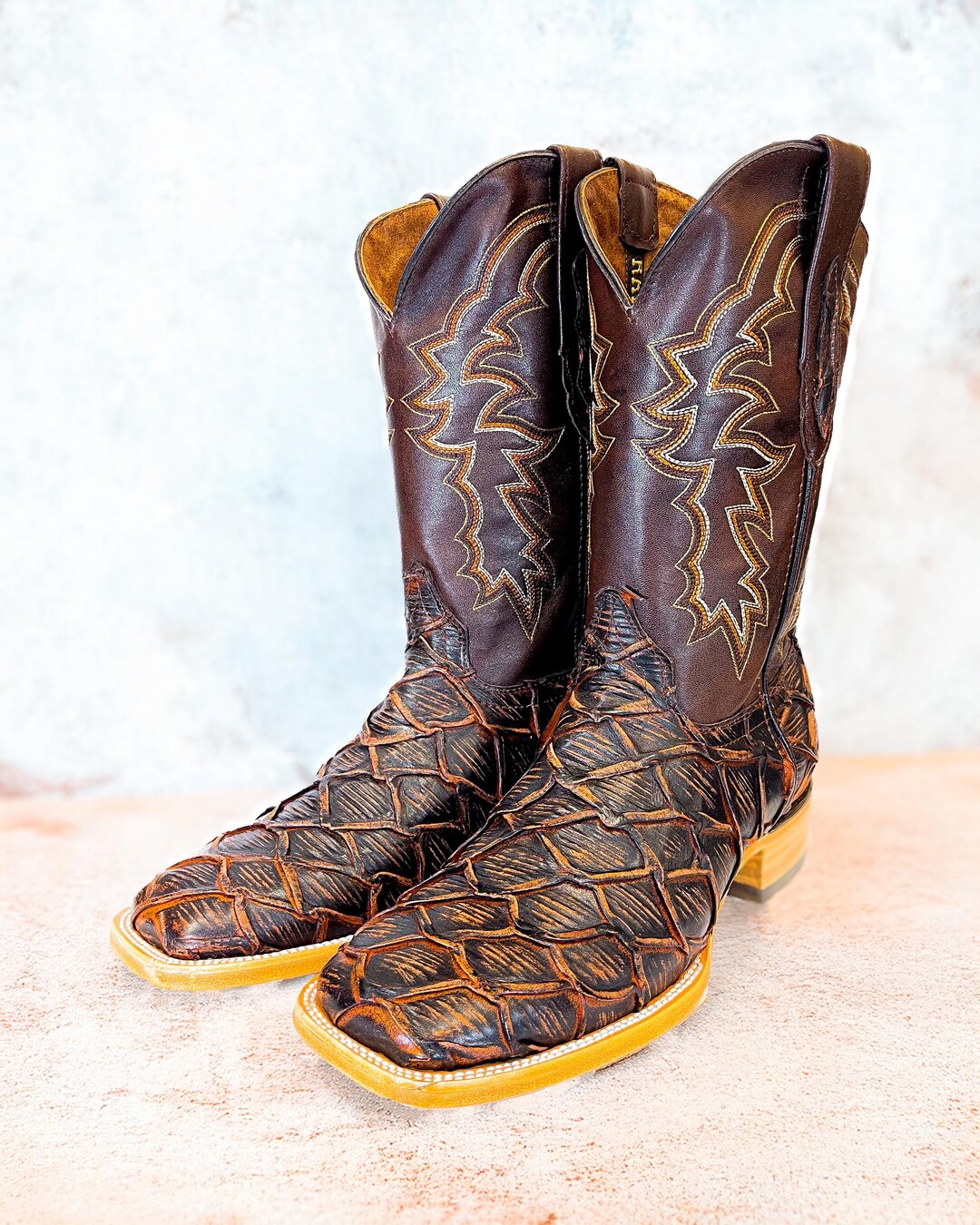 Handcrafted Men's Bass Cowboy Boots/ Square Toe Cowboy Boots Pirarucu ...