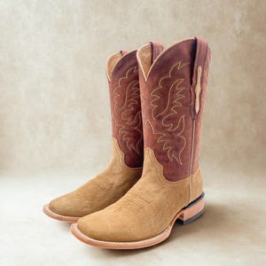 Men&#39;s Genuine ROUGHOUT Square Toe Western Boots / Cowboy Rodeo BROWN Western Boots/ Handcrafted Men&#39;s Cowboy Boots/ Botas vaqueras cafe