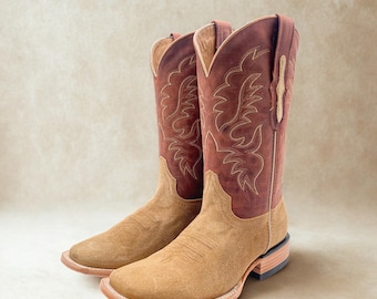 Men's Genuine ROUGHOUT Square Toe Western Boots / Cowboy Rodeo BROWN Western Boots/ Handcrafted Men's Cowboy Boots/ Botas vaqueras cafe