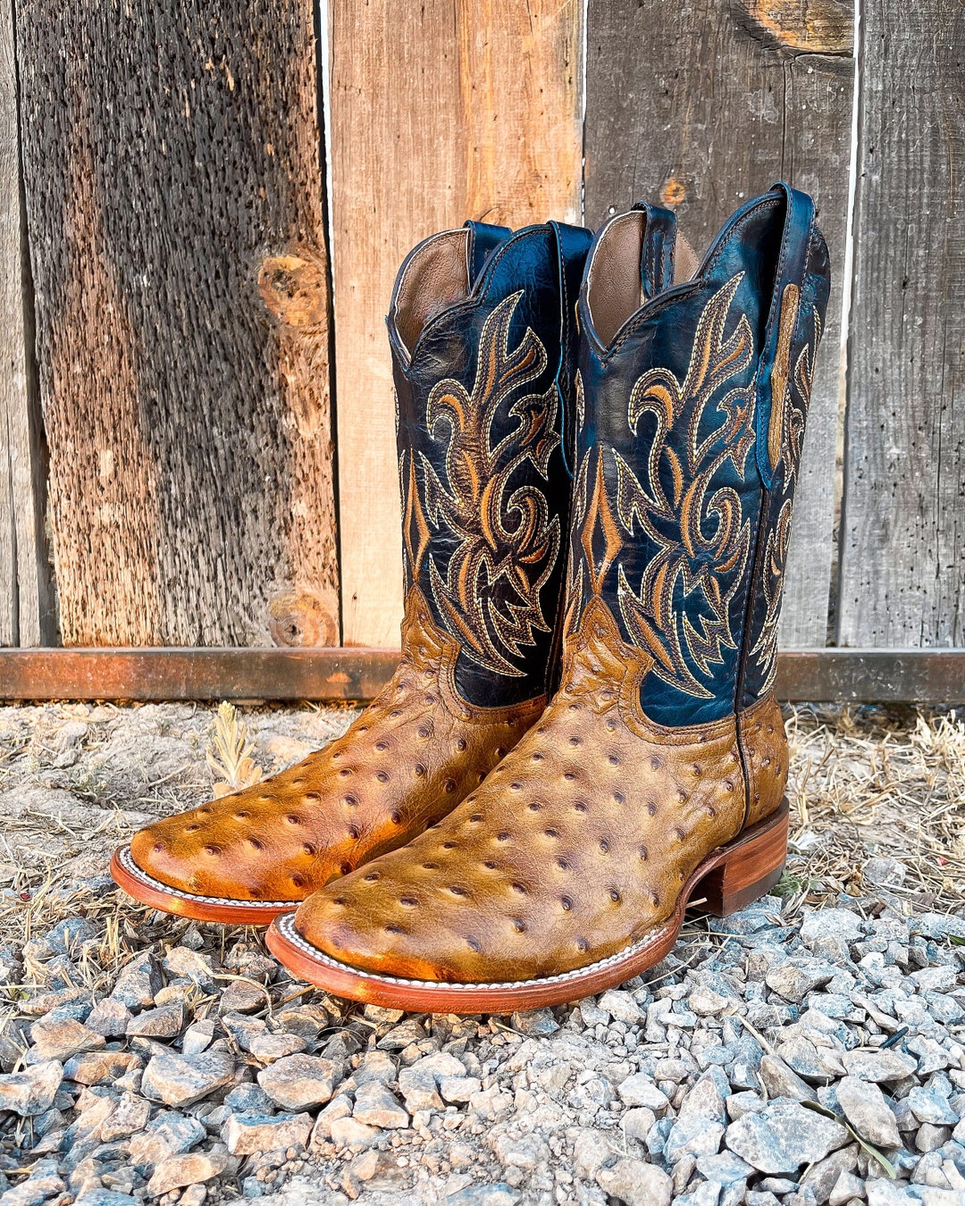 Handcrafted Men's Ostrich Cowboy Boots/ Square Toe Cowboy Boots / Men's