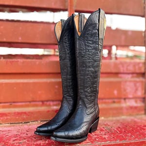 Handmade Western Tall Cowboy Boots Knee High / Tall Black cowboy boots/ cowgirl boots / Botas vaqueras altas / Western Knee-High boots black
