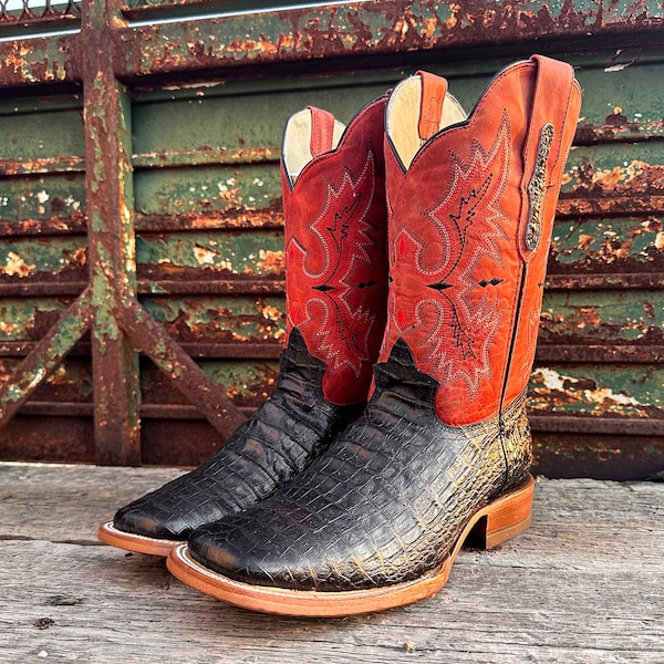 Handcrafted Men's Crocodile Alligator Cowboy Boots/ Square Toe Cowboy Boots/ Men's Exotic boots/ Botas vaqueras exoticas/ Men's Caiman boots