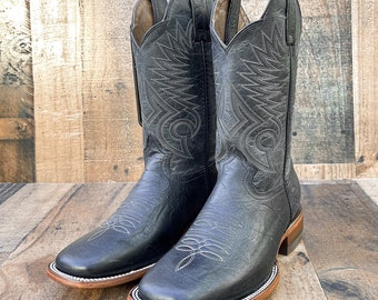 Handcrafted Men's Elephant Cowboy Boots/ Square Toe Cowboy Boots/ Men's Exotic boots/ Botas vaqueras exoticas/ Men's Black cowboy boots