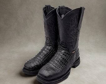 Handcrafted Men's Cowboy WORK BOOT Boots Square toe Handcrafted Men's Caiman Cowboy Boots/ Square Toe Cowboy Boots alligator Men's Exotic