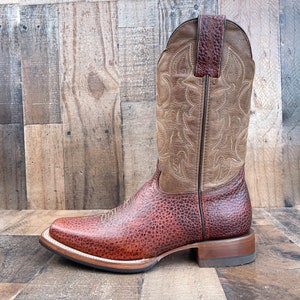 Bottes western en cuir véritable pour hommes à bout carré / Bottes western marron rodéo de cowboy / Bottes de cowboy pour hommes fabriquées à la main / Botas vaqueras cafe image 3